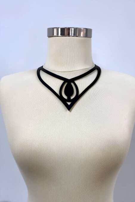 Damla Detaylı Şık Deri Choker, Deri Choker Kolye - APFT1410 - 1