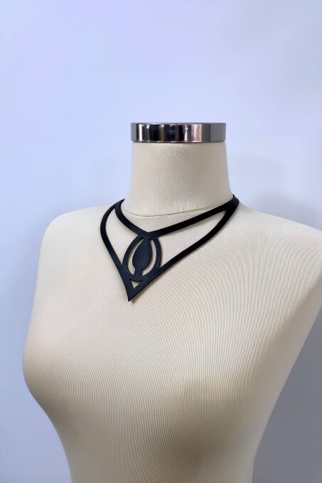 Damla Detaylı Şık Deri Choker, Deri Choker Kolye - APFT1410 - 2