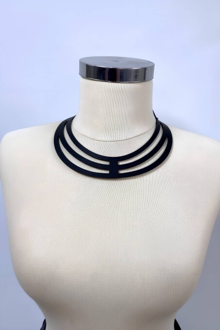 Halka Detraylı Şık Deri Choker, Deri Kolye - APFT1413 - 1