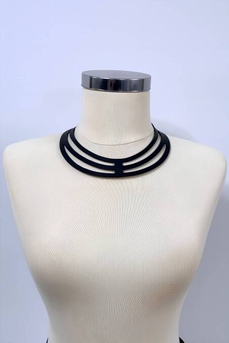 Halka Detraylı Şık Deri Choker, Deri Kolye - APFT1413 - 2