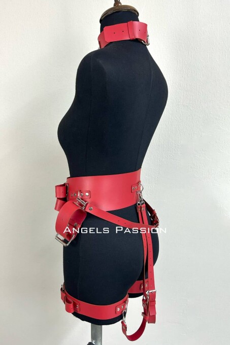 Kelepçeli Şık Deri Harness Takım, Kadın Fantezi Giyim - APFT869 - 4