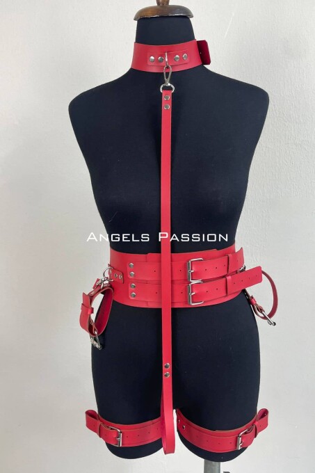 Kelepçeli Şık Deri Harness Takım, Kadın Fantezi Giyim - APFT869 - 1