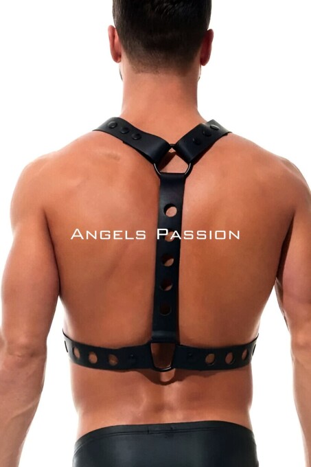 Yuvarlak Detaylı X Harness - Şık Erkek Göğüs Harness, Deri Harness - APFTM219 - 3