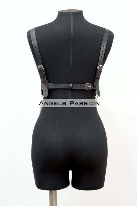 Zincir Detaylı Şık Deri Göğüs Harness, Büstiyer Harness, Deri Göğüs Harness- APFT1399 - 5