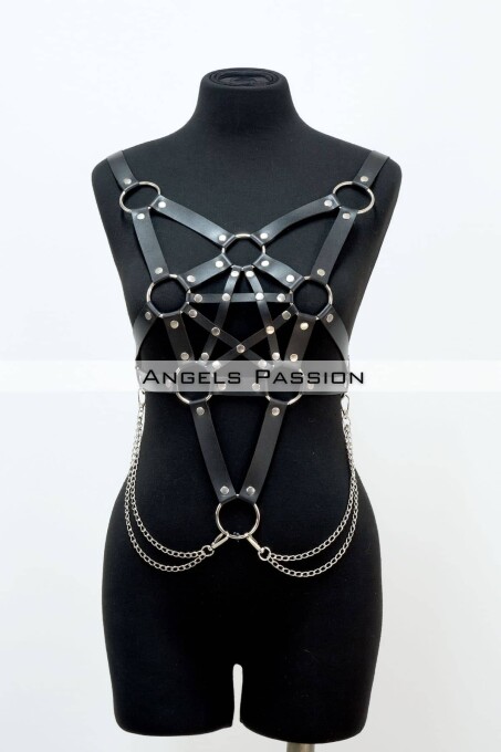 Zincir Detaylı Şık Deri Göğüs Harness, Büstiyer Harness, Deri Göğüs Harness- APFT1399 - 1