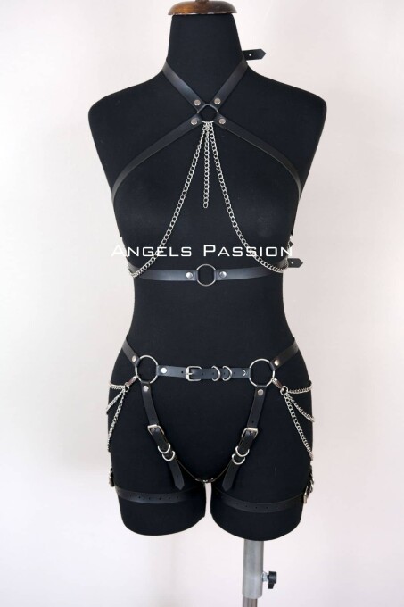 Deri Body Harness, Kadın Deri Fantezi Giyim - APFT1084 - 2