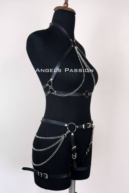 Deri Body Harness, Kadın Deri Fantezi Giyim - APFT1084 - 3