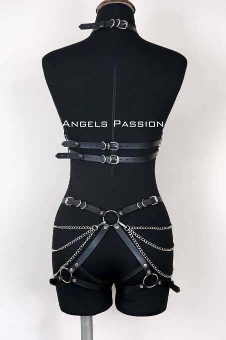 Deri Body Harness, Kadın Deri Fantezi Giyim - APFT1084 - 4